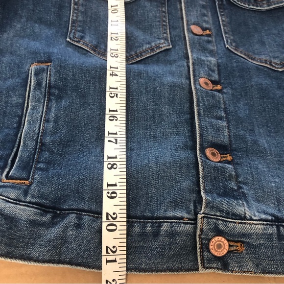 J. Crew Mercantile Denim Blue Jean Trucker Jacket Stretch Dark Pre wash SZ M - Picture 14 of 15